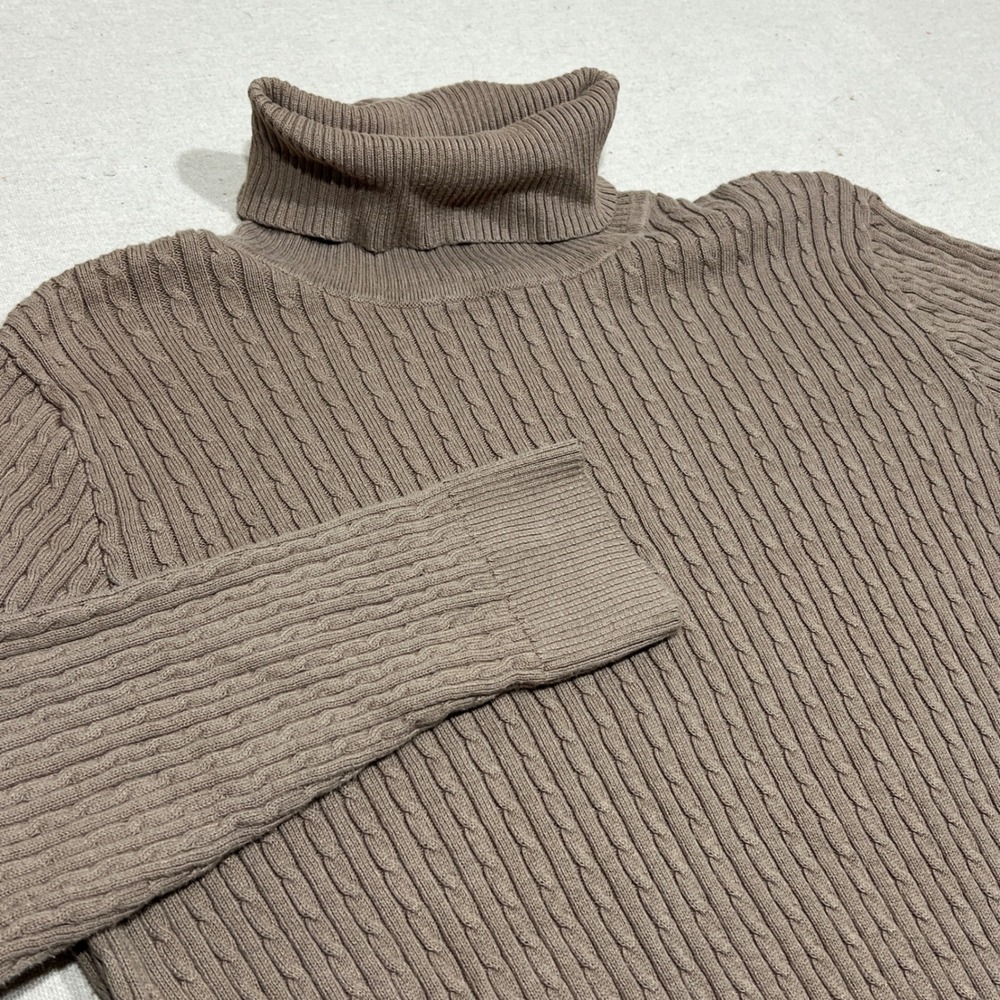 Jeanne Pierre Women's Tan Cable Knit Turtleneck Sweater XL 100% Cotton‎